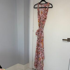 Poupette St. Barth Asymmetrical Floral Dress in Pink and Orange